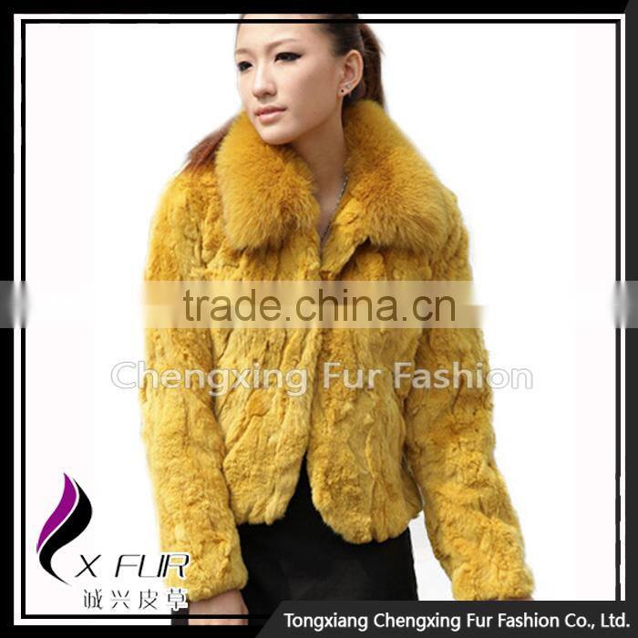 CX-G-A-70 Rex Rabbit Fur With Fox Fur Collar Women Coat Wear