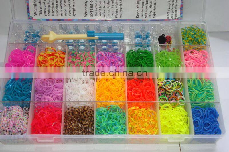 rainbow color silicone band loom kits/ DIY rainbow rubber band bracelet /colorful latex free loom bands