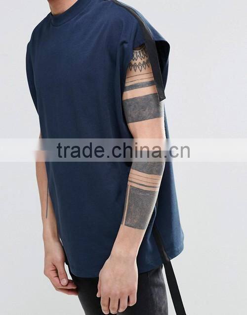 Custom men fashion super oversized sleeveless heavyweight jersey t-shirt with taping