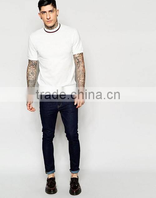 White pique 100% cotton men turtle neck t-shirt custom