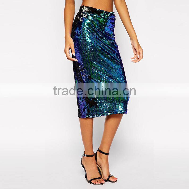 MGOO Special Branded Design Women Sequin Slinky Skirts Green Shinning Midi Party Skirts For Ladies 15145B391