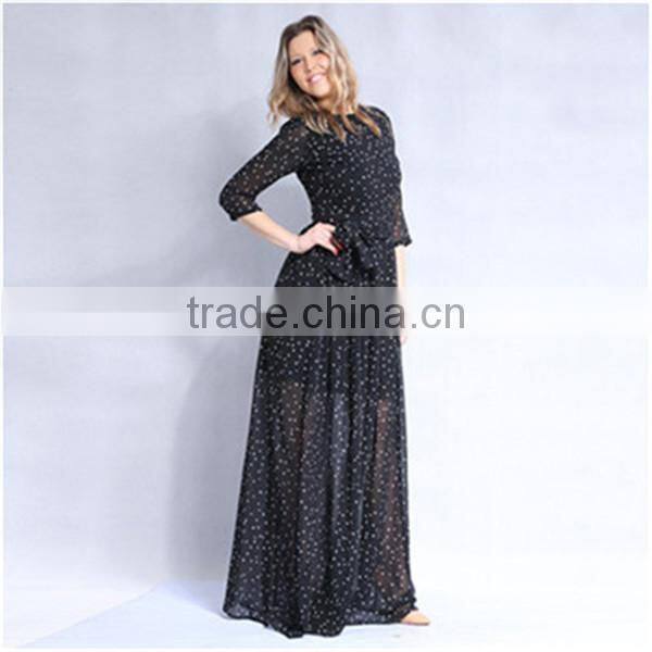 Factory supply polka dot design plus size chiffon maxi dresses