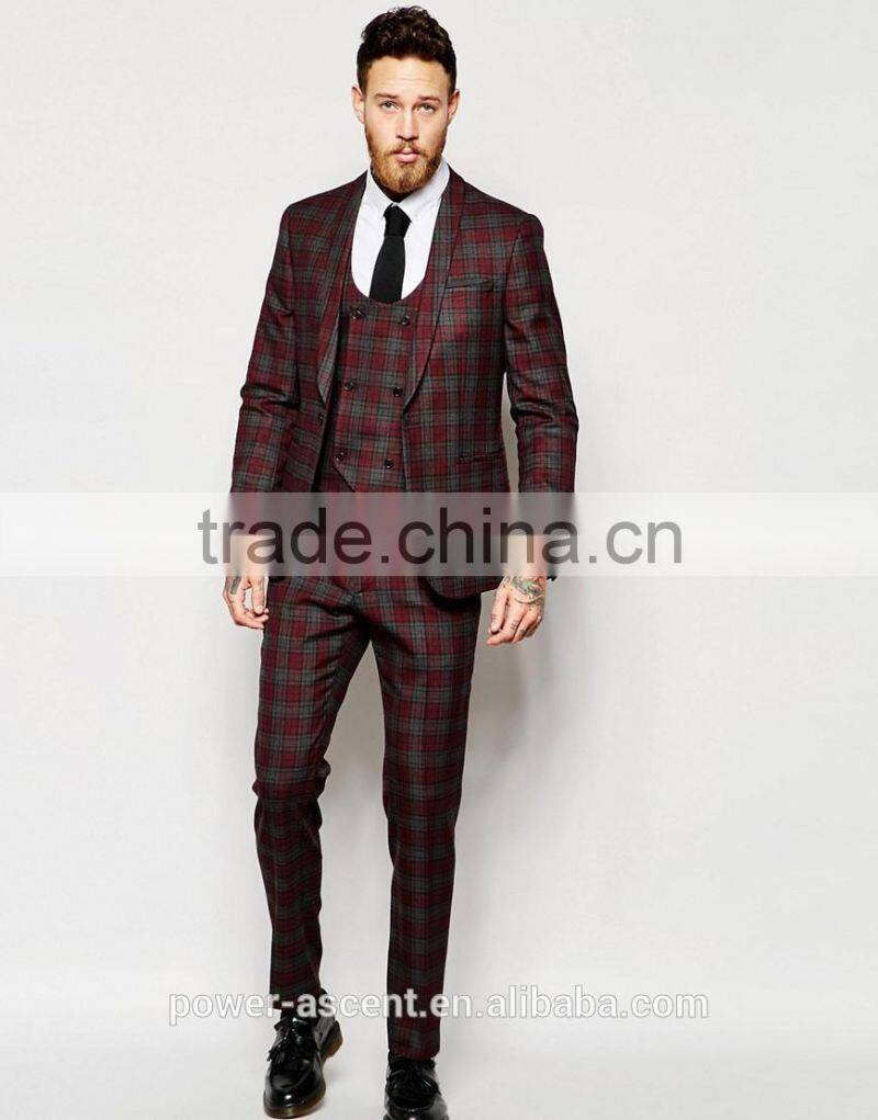 2016 men's red tartan check slim fit suit jacket