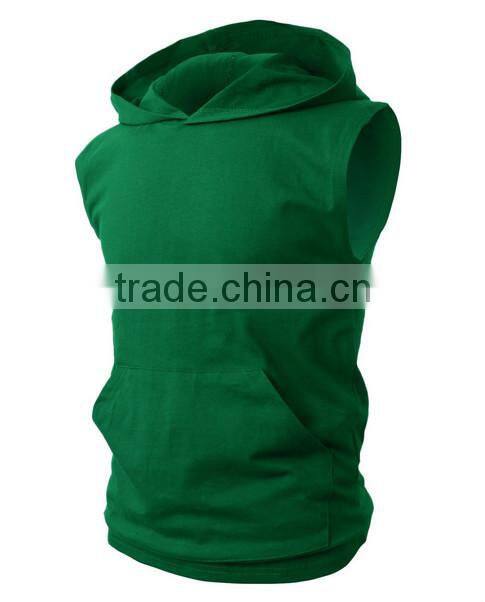 OEM new design cotton plain mens custom sleeveless hoodie with pocket