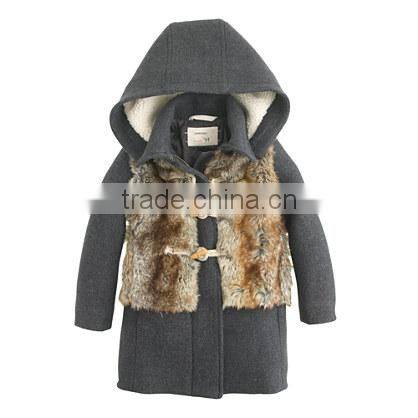 Girls' furry stadium- cloth toggle long winter coat