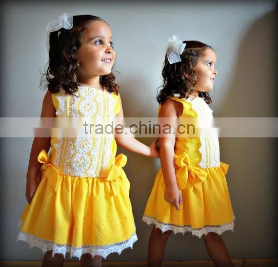 2016 Girls Boutique Dress Children Yellow Lace Dress Baby Pretty Princess
