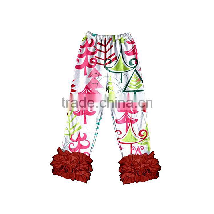 wholesale giggle moon latest design fall winter children Christmas girls cotton triple ruffle pants