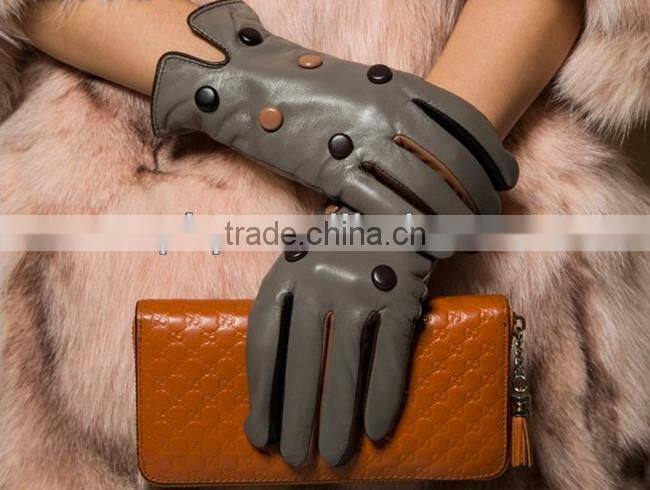 button design lady lovely leather gloves