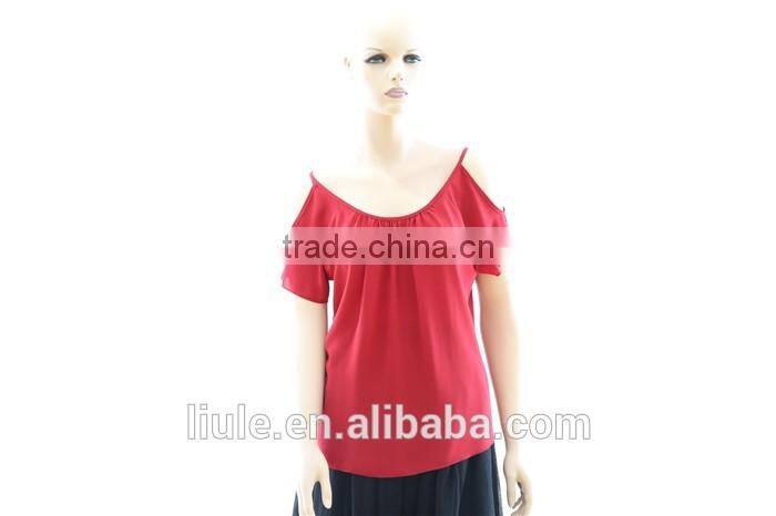 Fashionable Women blank off shoulder plain Leisure sports T shirt