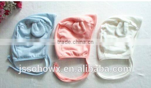 3 colors in, cute rabbit design, baby cotton hat, plain cotton baby hats