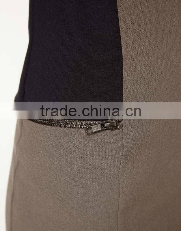 Pencil Dress In Color Block With Zip Detail