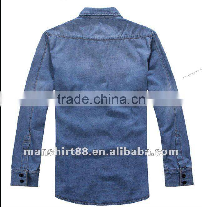 latest man's 100% cotton denim cowboy long sleeve casual shirt