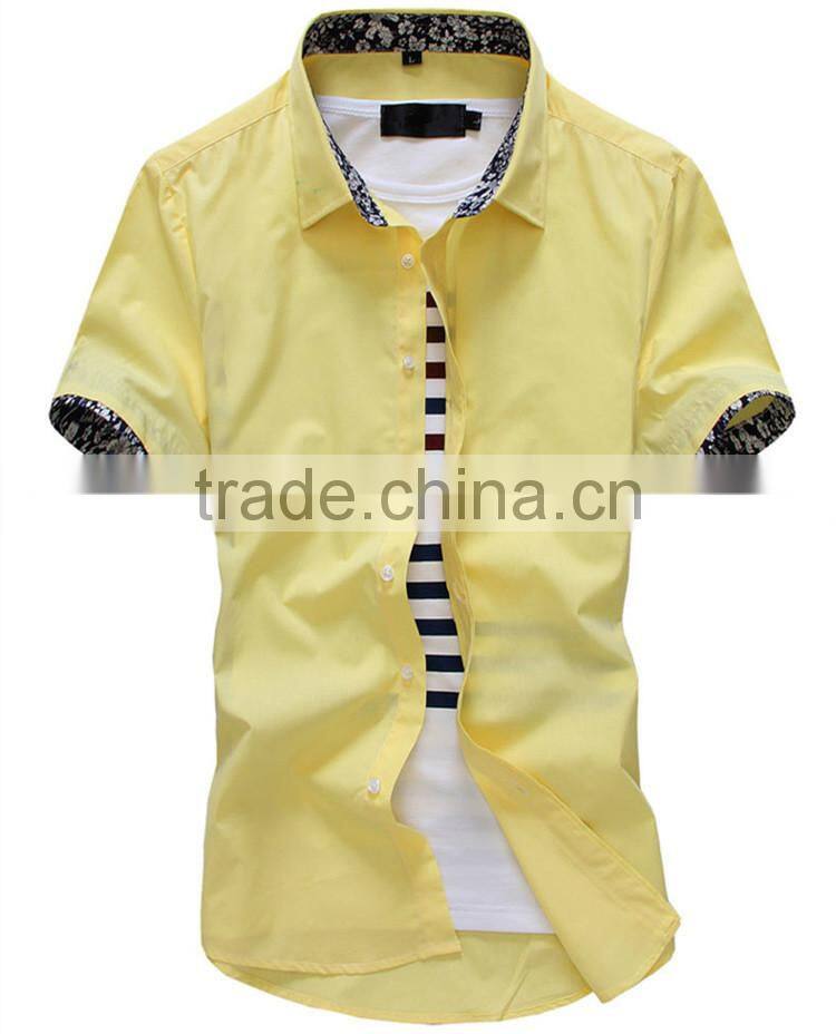 Slim light lake blue color short sleeve cotton men shirts