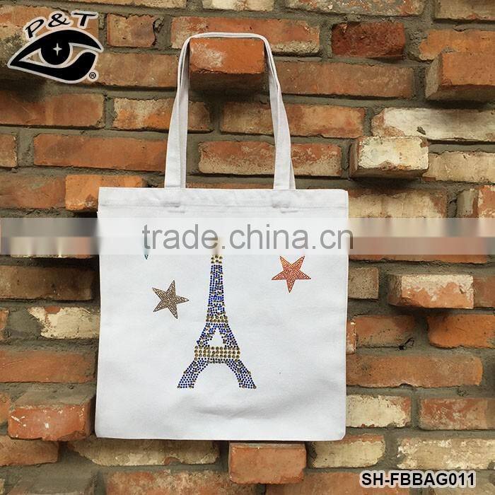 Fashion Rhinestone heat transfer Customized Cotton Canvas Tote Bag Recycle Organic Cotton Tote Bags Wholesale