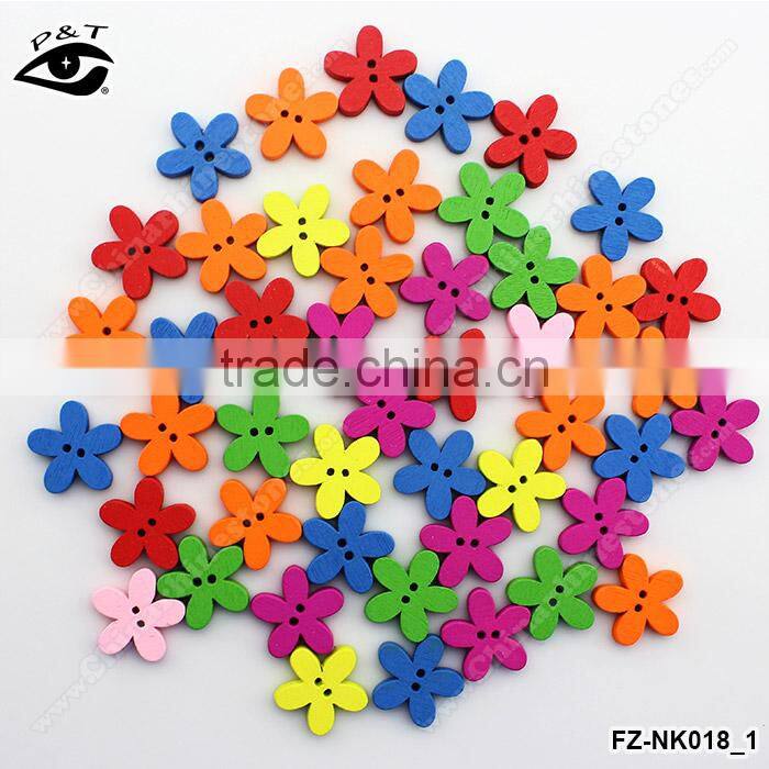 20MM Flower shaped Wood Buttons Colorful Buttons For Clothing Decoration DIY Craft Accessories