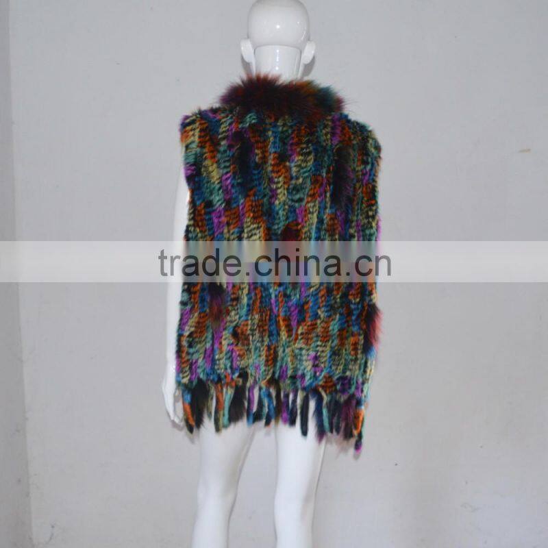 SJ005 Sexy America Tassels Rabbit Knitting Vest with Raccoon Fur