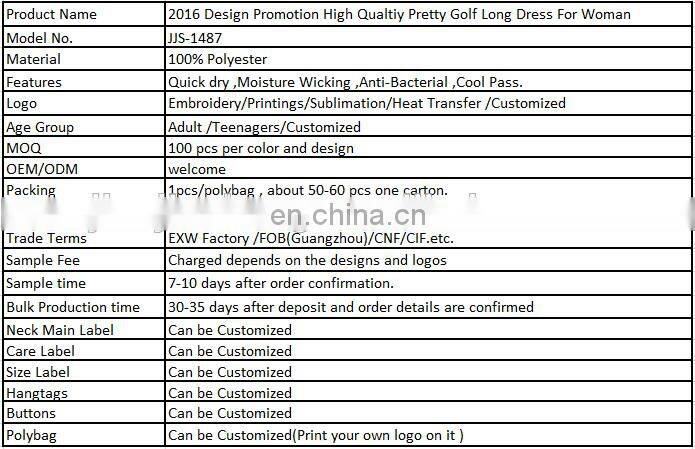2016 Design Promotion High Qualtiy Pretty Golf Long Dress For Woman
