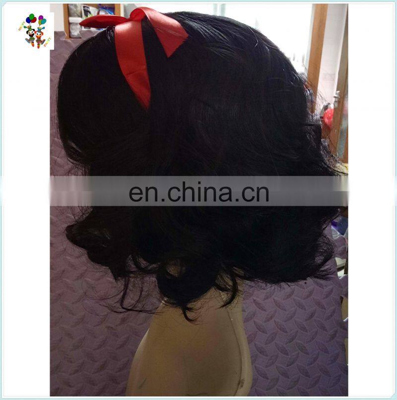 Snow White Princess Black Short Curly Cosplay Wigs with Red Bow HPC-0051