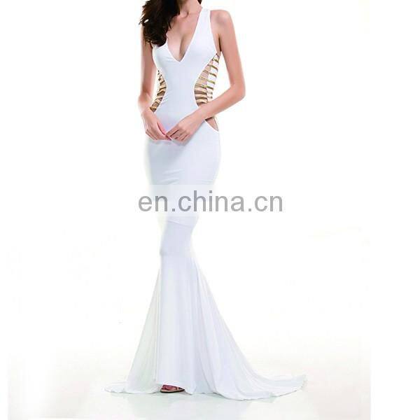 Sexy V-Neck white Cut Out Maxi Dress