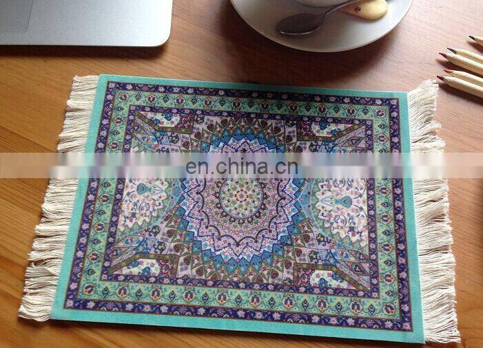 custom print rug cup coaster,Muslim oriental design velvet soft surface drink coasters for coffee