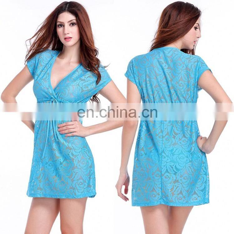 2015 Adjustable tie See-through One Piece evening Sexy Lace dress