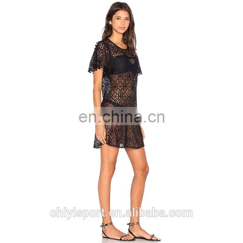 high quality beachwear sexy girls transparent lace beach dress