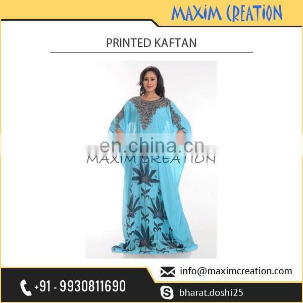 Elegant Blue Printed High Quality Kaftan with Large Flower Designs