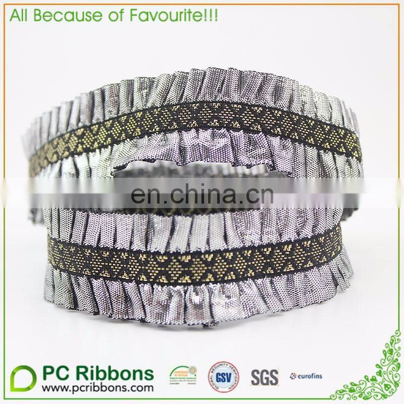 16mm Wholesale ruffle metallic elastic band trim ribbon
