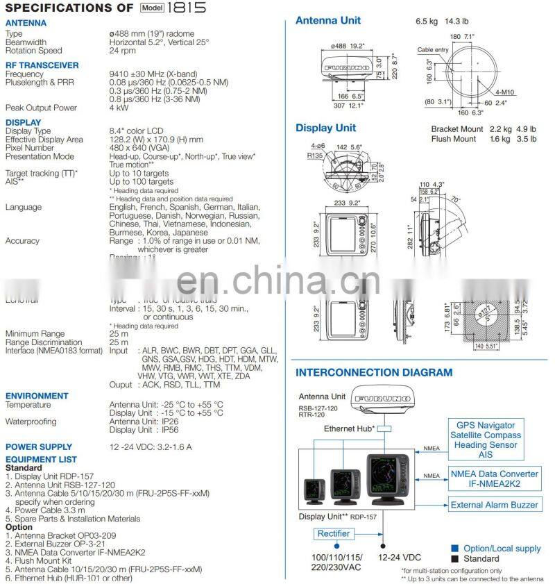 Marine electronics maritime navigation communication model furuno 1815 CCS 4kw36nm radome 8.4'' display ship boat marine radar