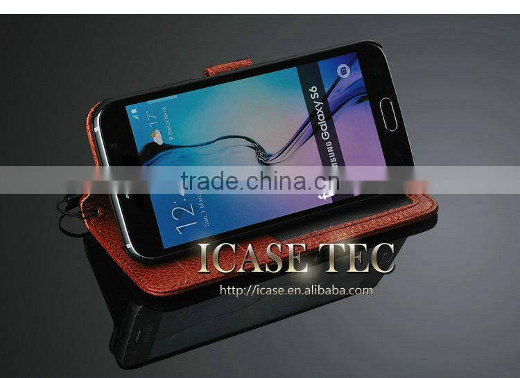 Cow Leather Slot Cover Case for Samsung S6 Wallet Flip Case