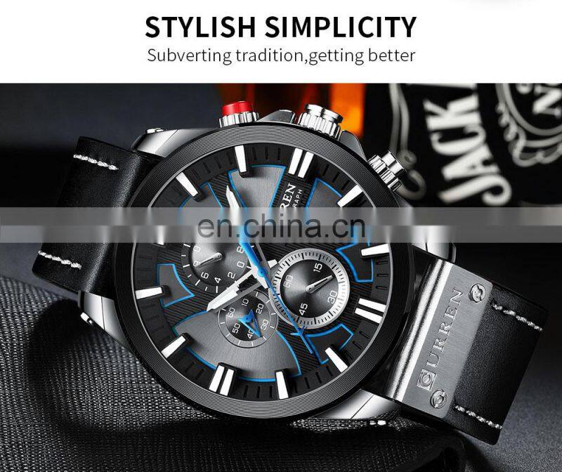 CURREN Casual Sport Watches for Men Blue Top Brand Luxury Military Leather Wrist Watch Man Clock Fashion Chronograph Wristwatch