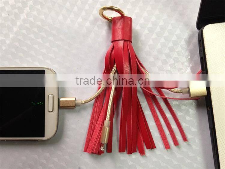 New Arrival Alibaba Leather Nylon Braided 2 in 1 Usb Cable For Iphone 5