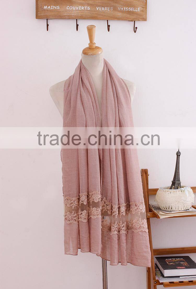 Wholesale New Plain Cotton Muslim Women Fashion Scarf Lace Hijab