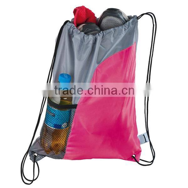 2015 polyester promotional backpack sports gym pack drawstring backpack