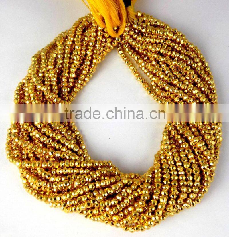 5 Strand Gold Pyrite Faceted Gemstone Rondelle Beads 3.5-4mm Bead 13.5" Long