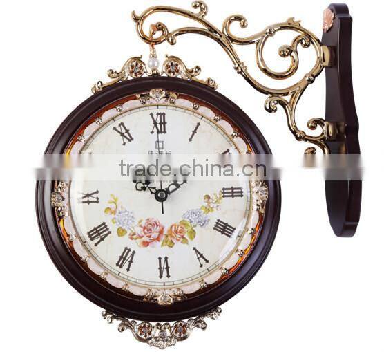 European style living room wall clock antique wood two large double mute quartz clock clock pastoral creative personality zx