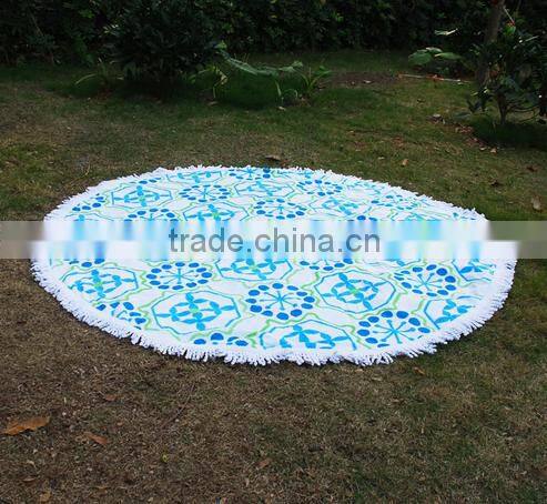 Wholesale Blanks Round Cotton Assorted Color Graphic Paisley Pattern Beach Cashion Beach Towel with Tassels Circle