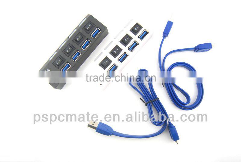 USB 3.0 Hub 4 Ports Speed 5Gbps for PC laptop with on/off switch BLACK