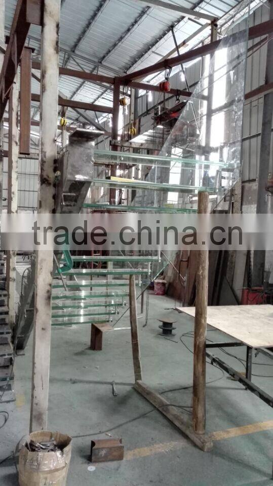 Customized glass/wood straight floating stairs With Light--YUDI