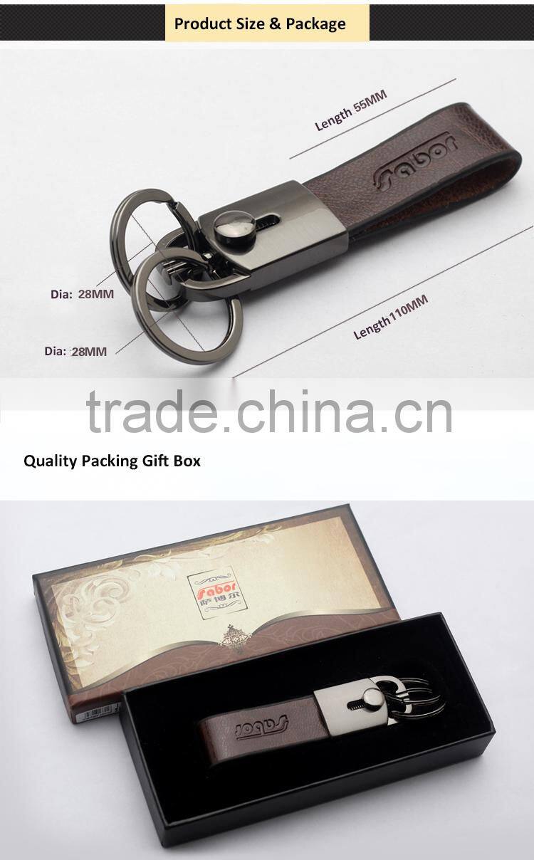 High Quality Double Rings Leather Keychains