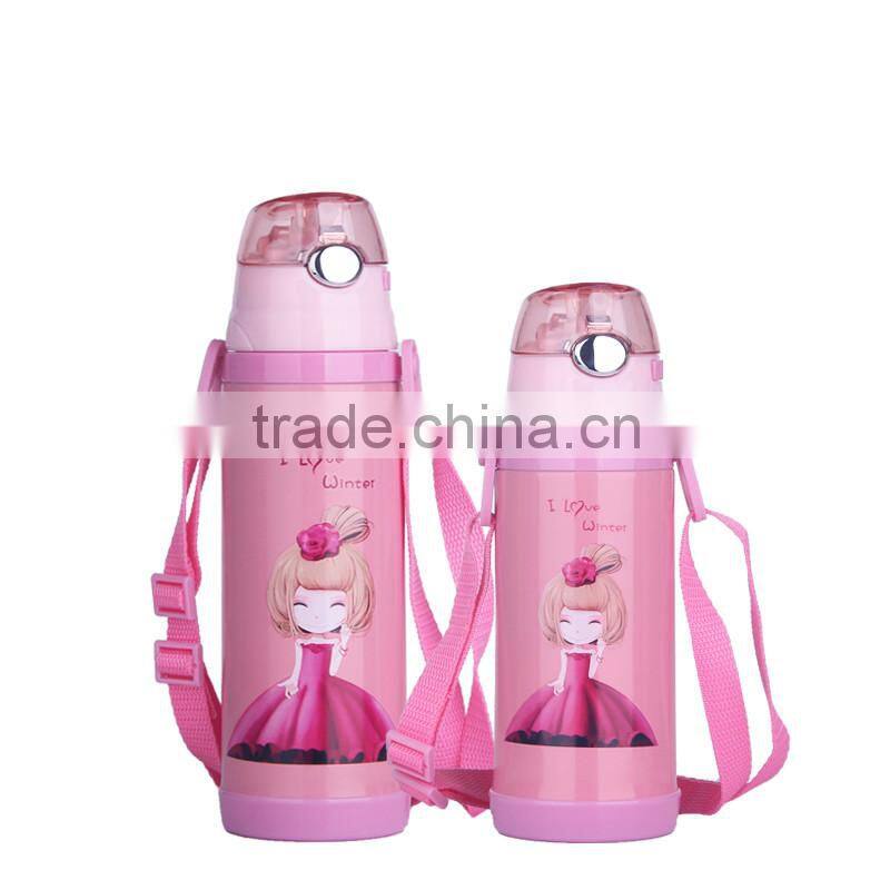 Hot selling Cute cartoon vacuum flask with straw