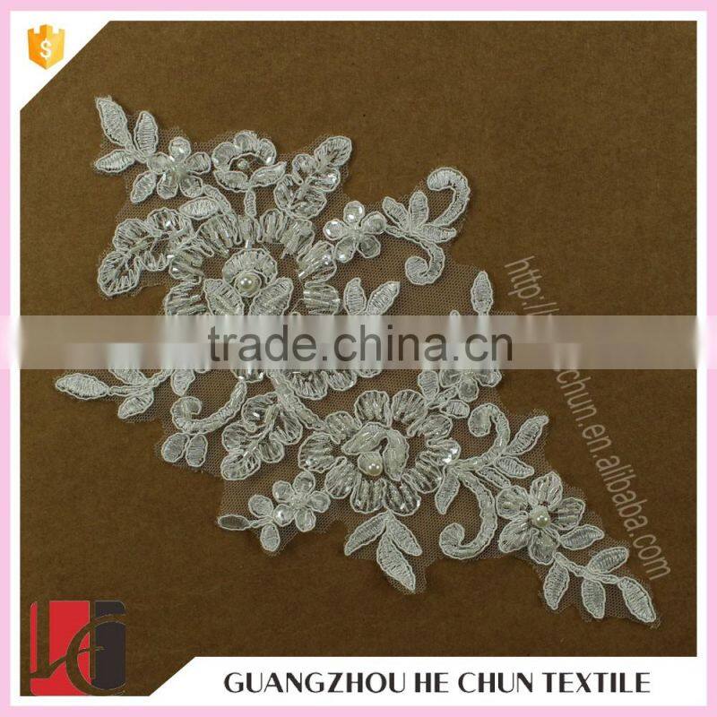 HC-2174-1 Hechun Sew Sequin Pearl Embroidery Lace Applique for Clothes
