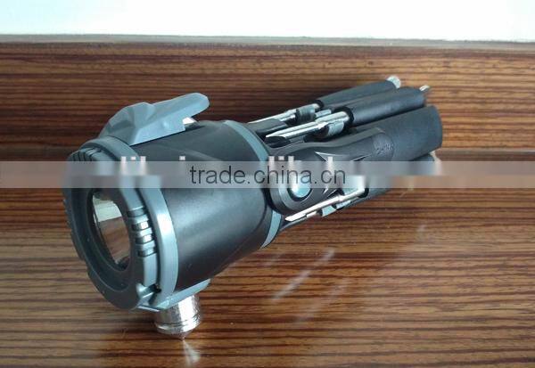 QC-208 12 IN ONE high quality multi function car emergency hammer , strong bright torch, screwdriver set, hand tool