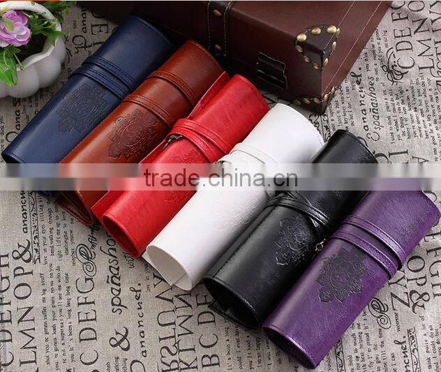 2014 novelty retro pu leather pencil case fashion stationary pu leather pen bags made in China