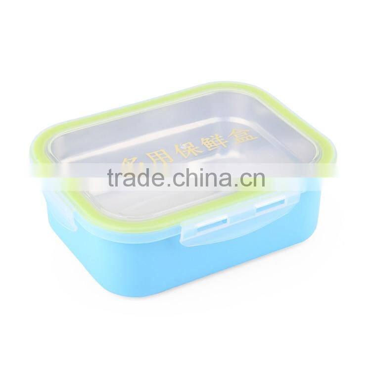 colourful stainless steel food crisper box with plastic lid