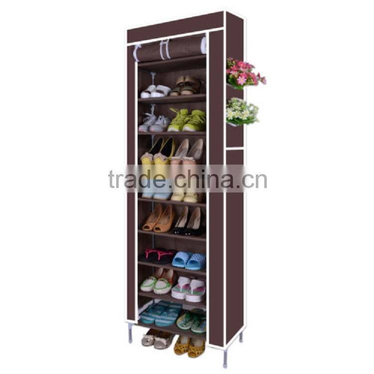 made in china 10 tier non-woven fabirc melamine mdf shoe cabinet