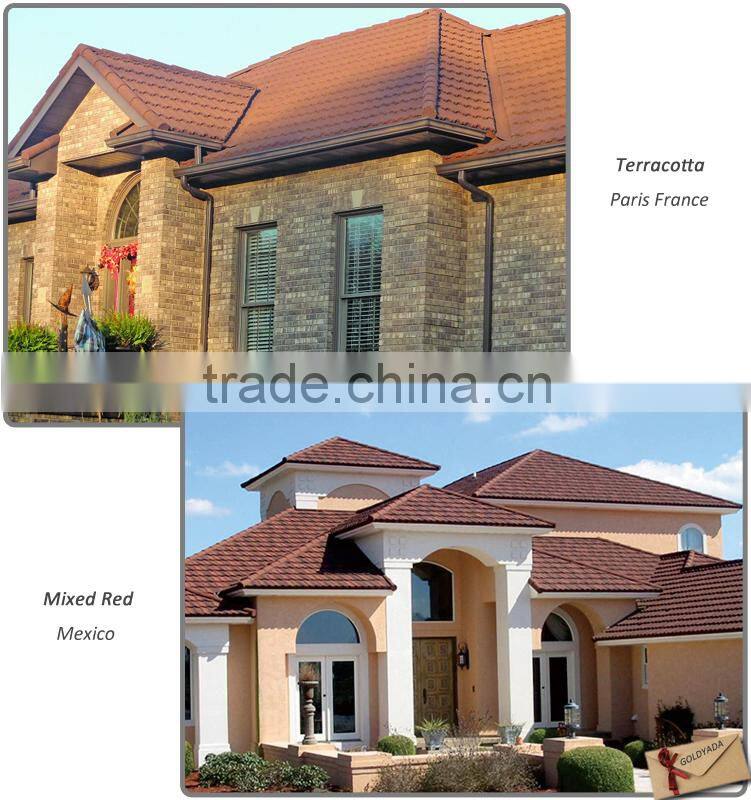 concrete roofing tiles sand coated/Color stone coated metal roofing sheets/low Classic stone coated steel roofing tile roof cost