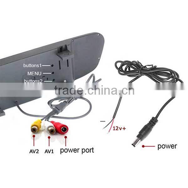 Professional rear view mirror factory,4.3inch rearview mirror monitor with 2 video input/ Innolux panel