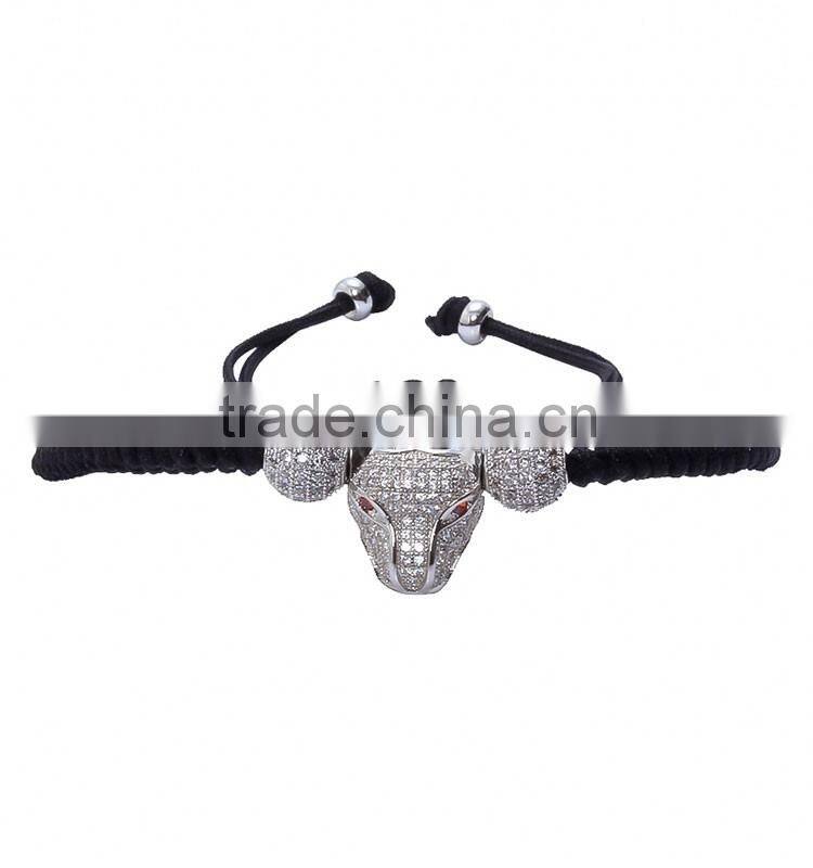 2016 Fashion Shambala Silver Ball Macrame Bracelet Leopard Charm Friendship Woven Bracelets for Men