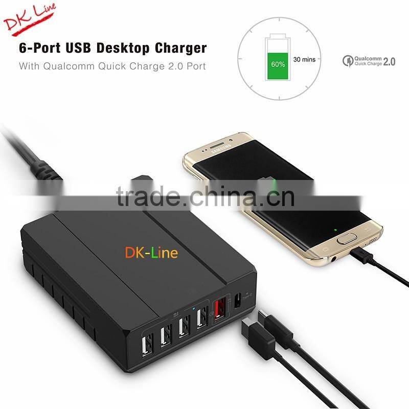 6 ports USB descktop charger built in quick charge 2.0 for smart mobile phone